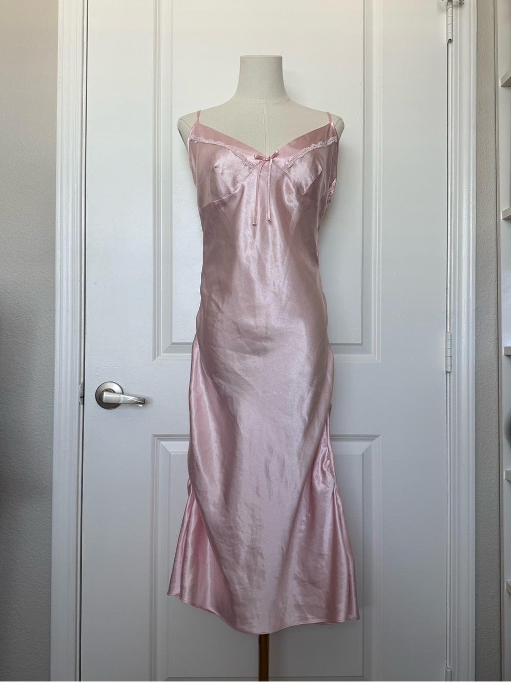 Jones New York Satin Slip Dress Pastel Pink Lace Trim Midi Plus Size XL